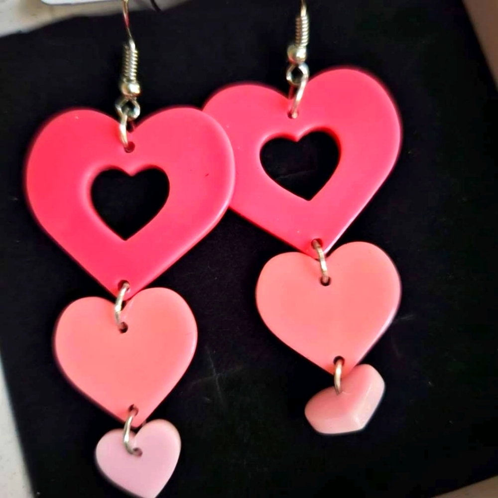 Heart-Shaped Pink Dangle Earrings